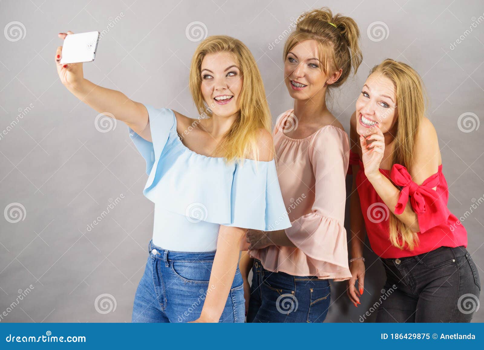 Fashionable Women Taking Selfie Stock Image - Image of self, group ...