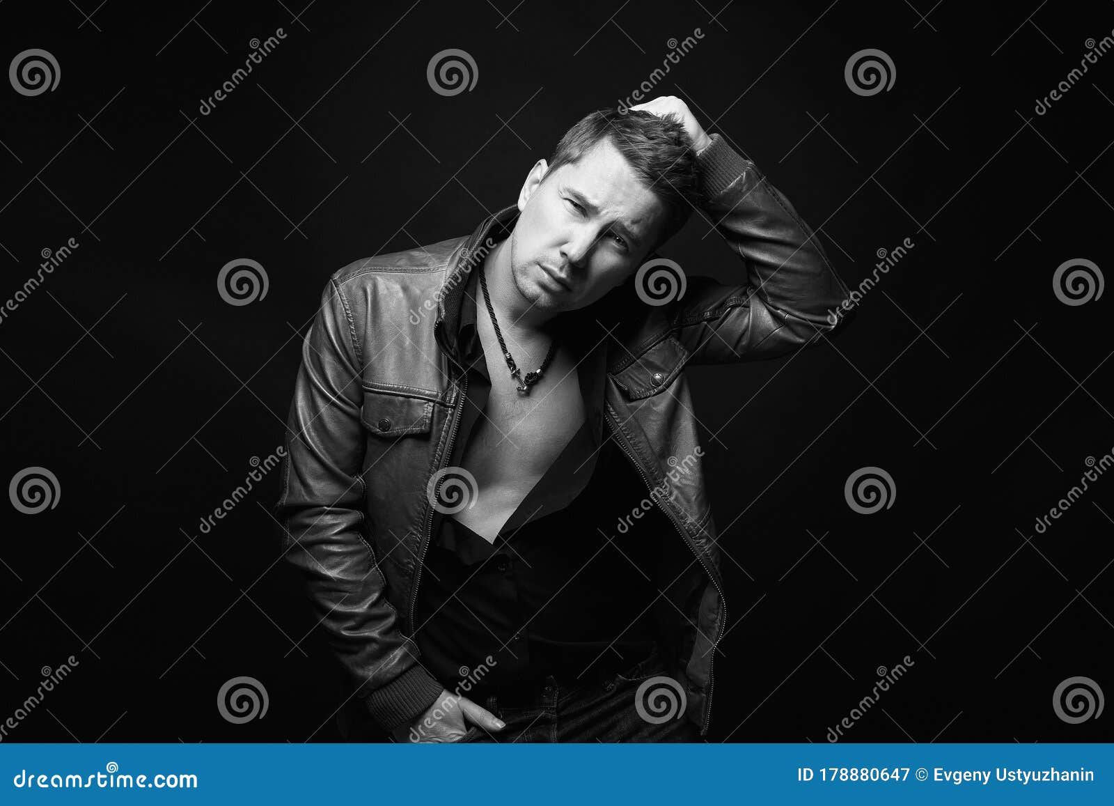 Fashionable Young Man in Leather Coat Stock Image - Image of black ...