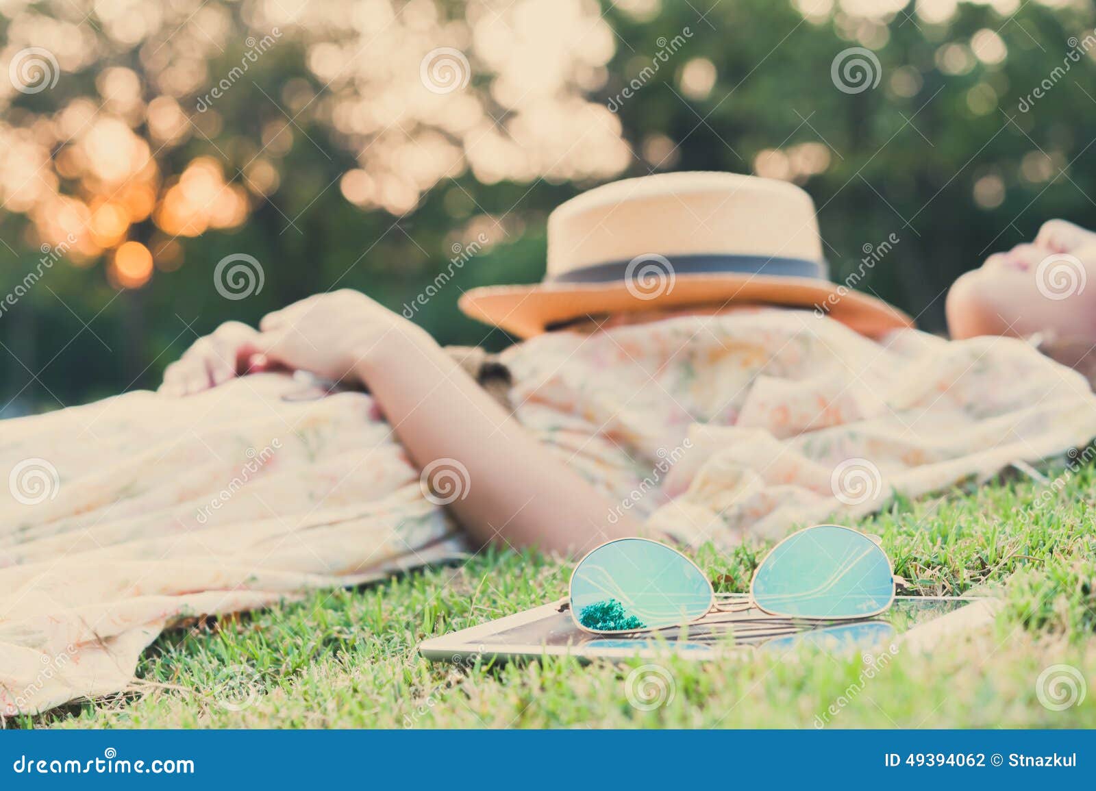 fasion sun glasses with young woman sleeping , vintage style
