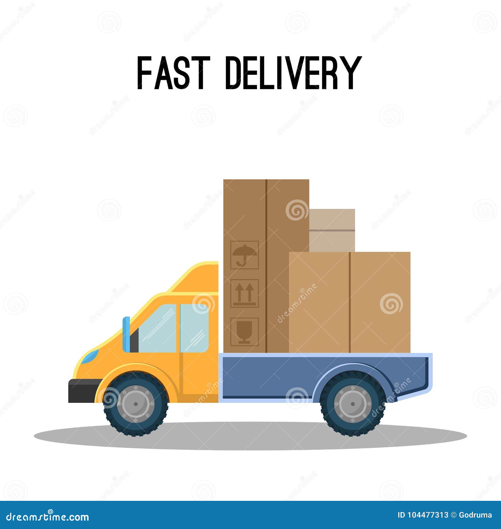 Fast Delivery Poster with Truck Full of Cardboard Boxes Stock Vector ...