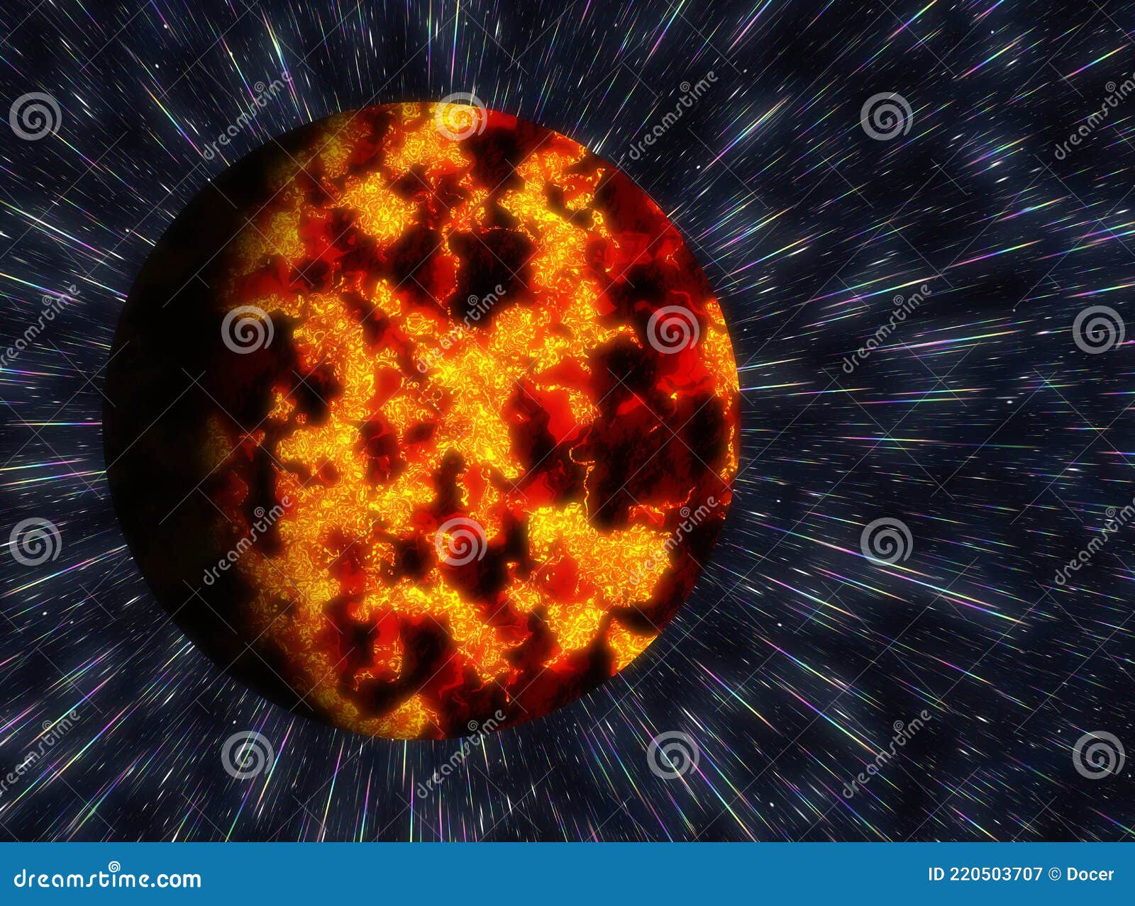 fast-flying red-hot fire comet against the background of stars