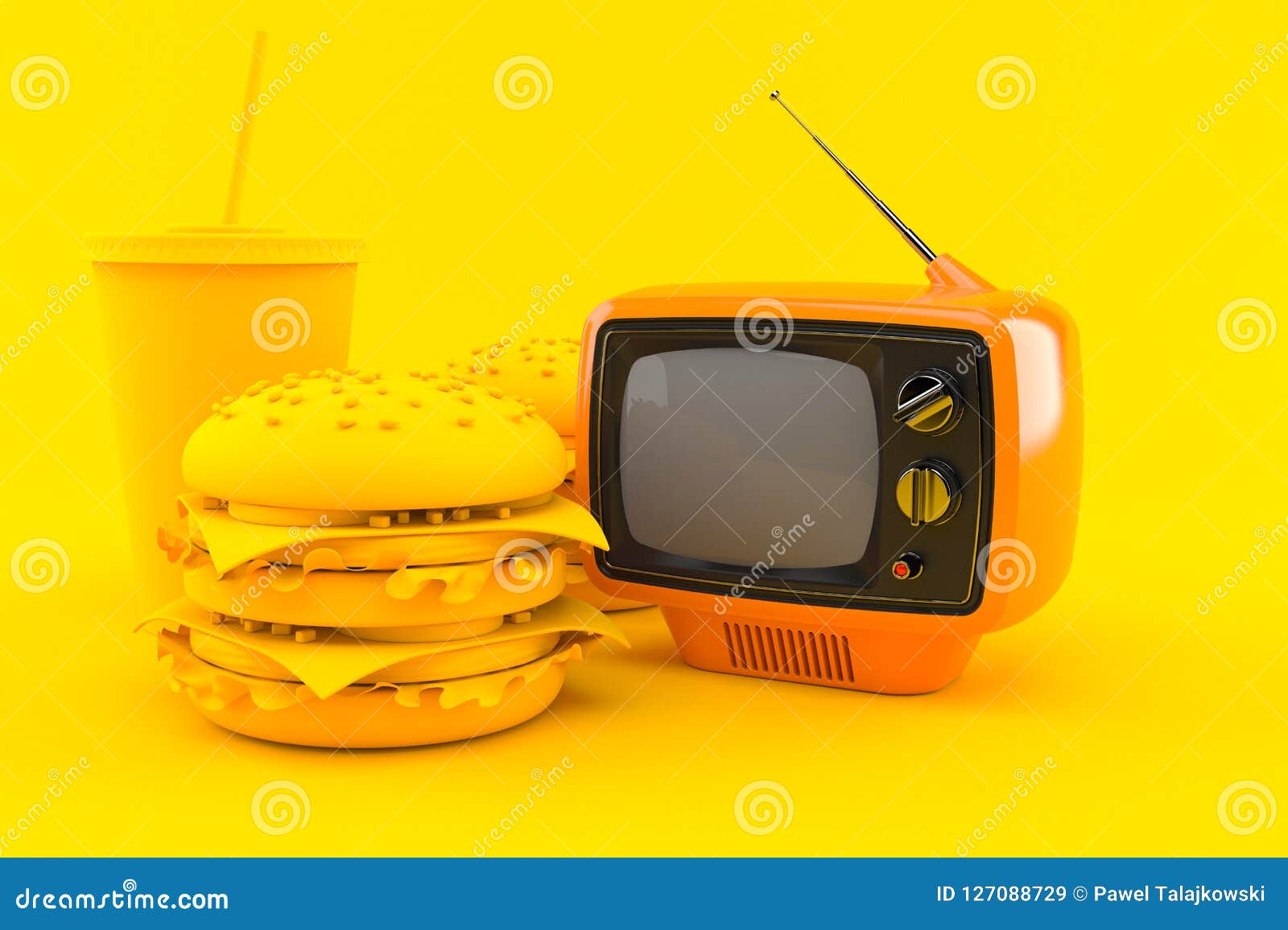 Fast Food Background with Tv Stock Illustration - Illustration of ...