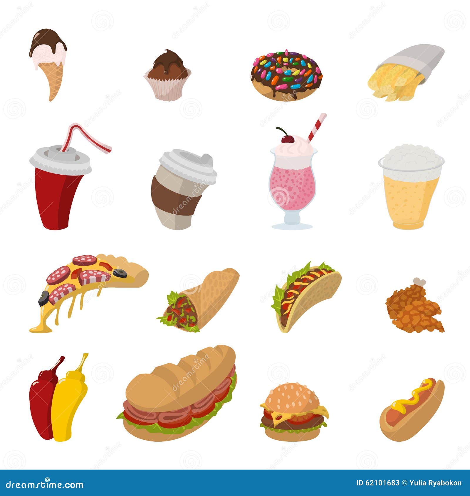 Fast food cartoon icons stock vector. Illustration of meat - 62101683