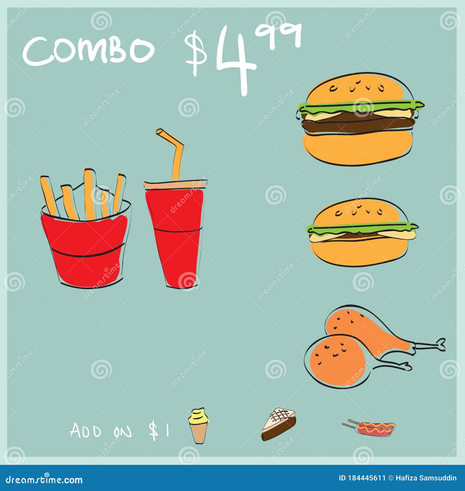 A Fast Food Combo Meal Menu Illustration. Stock Illustration - Illustration  of drink, menu: 184445611