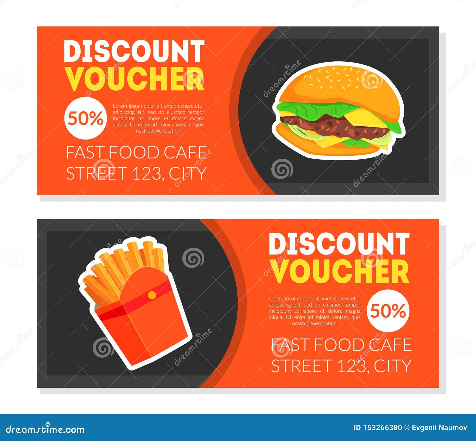 Fast Food Discount Voucher Templates Set Restaurant Cafe Design