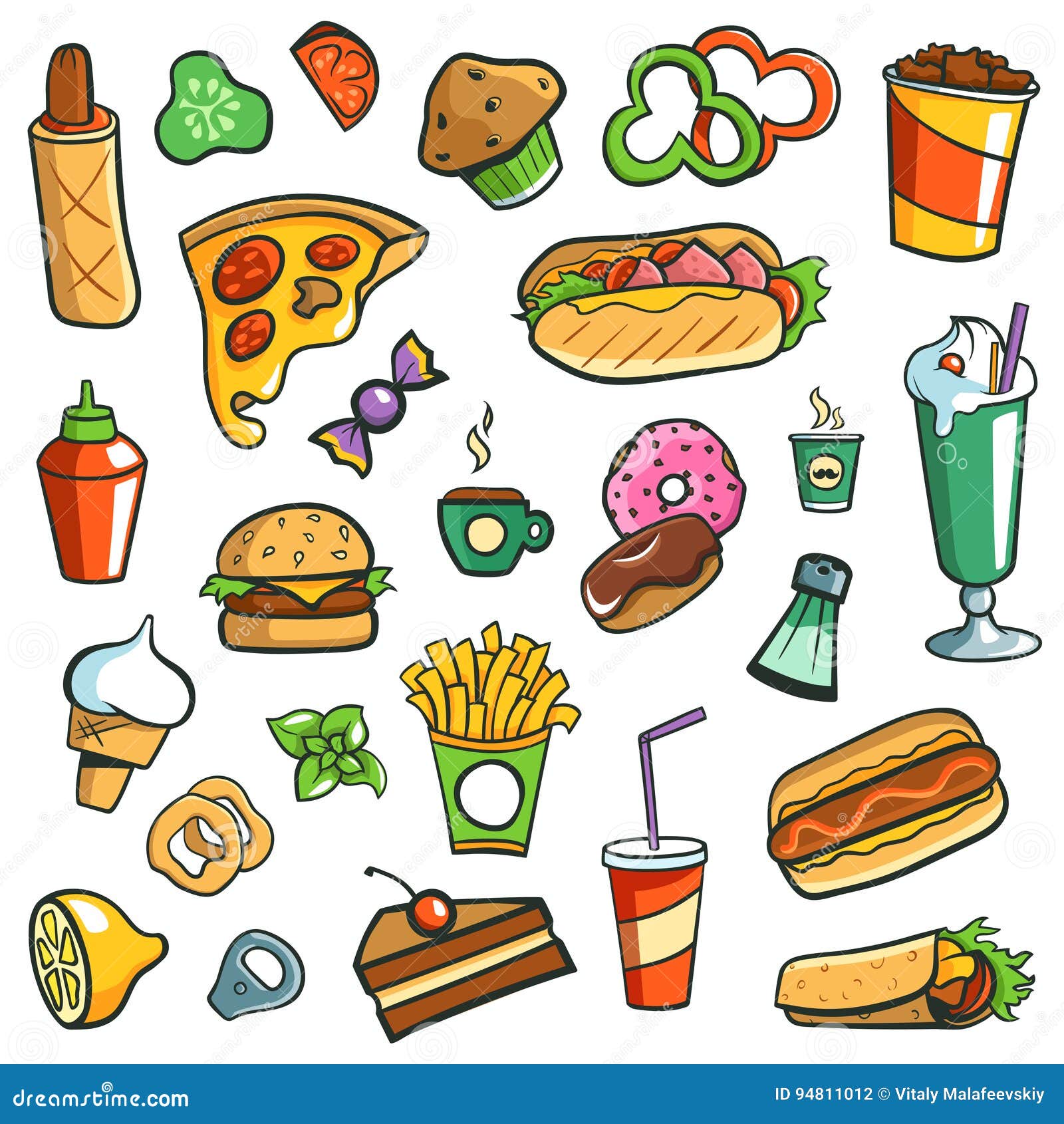 Fast Food Drawings White Background Stock Illustration - Illustration