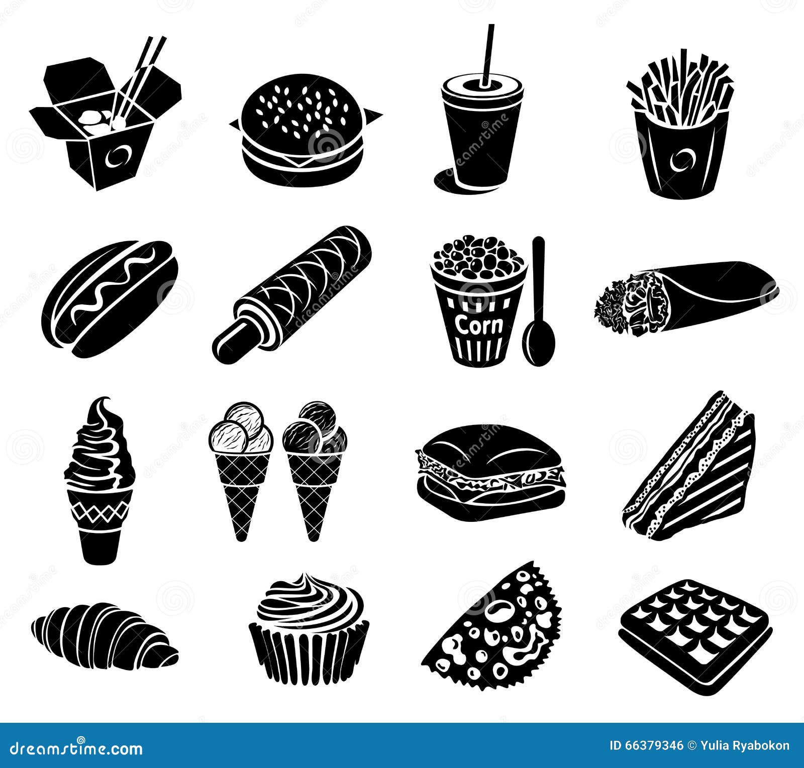 Fast food icons set in black simple style on white background