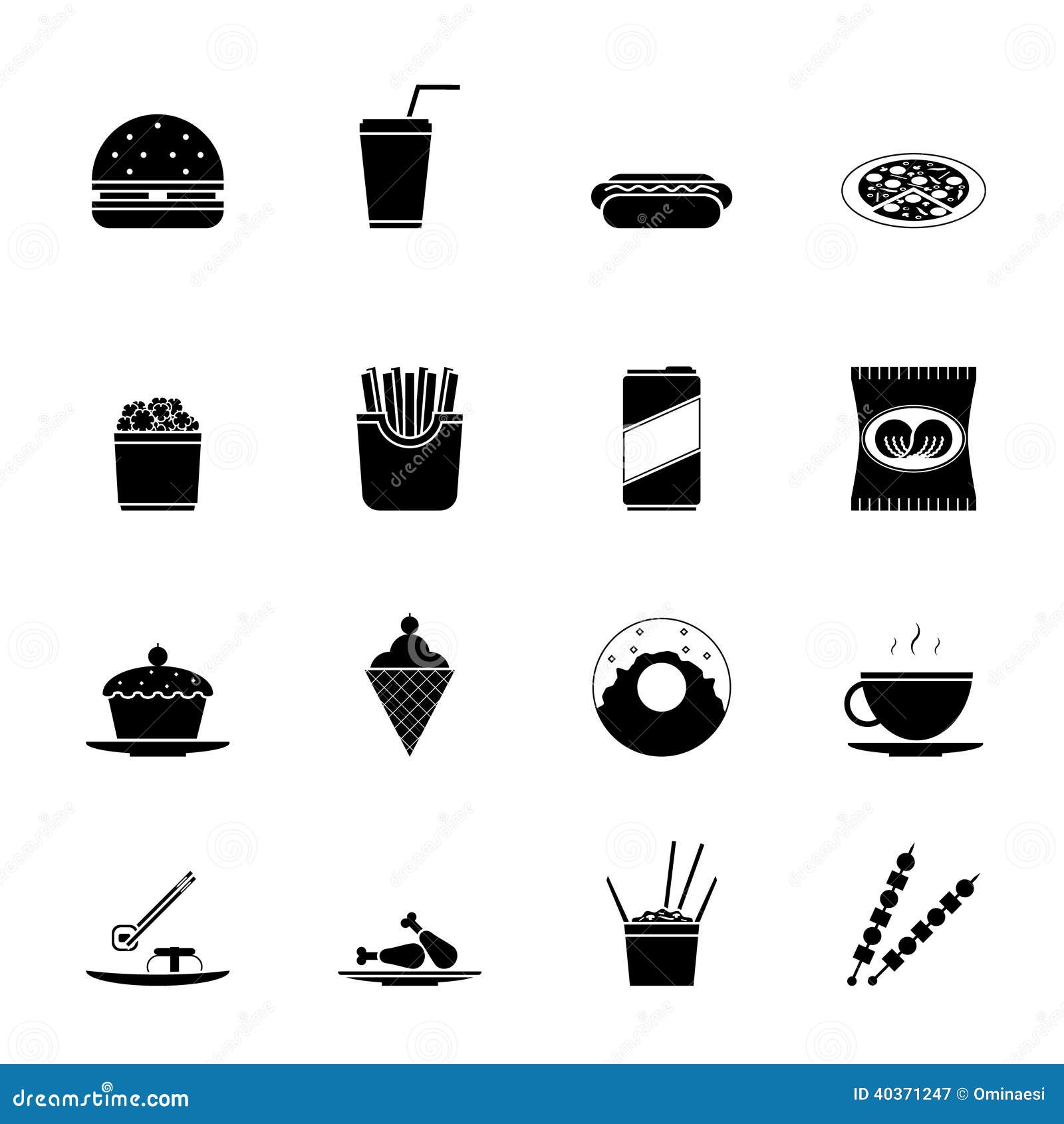 Fast Food Icons And Symbols Silhouette Set Vector 