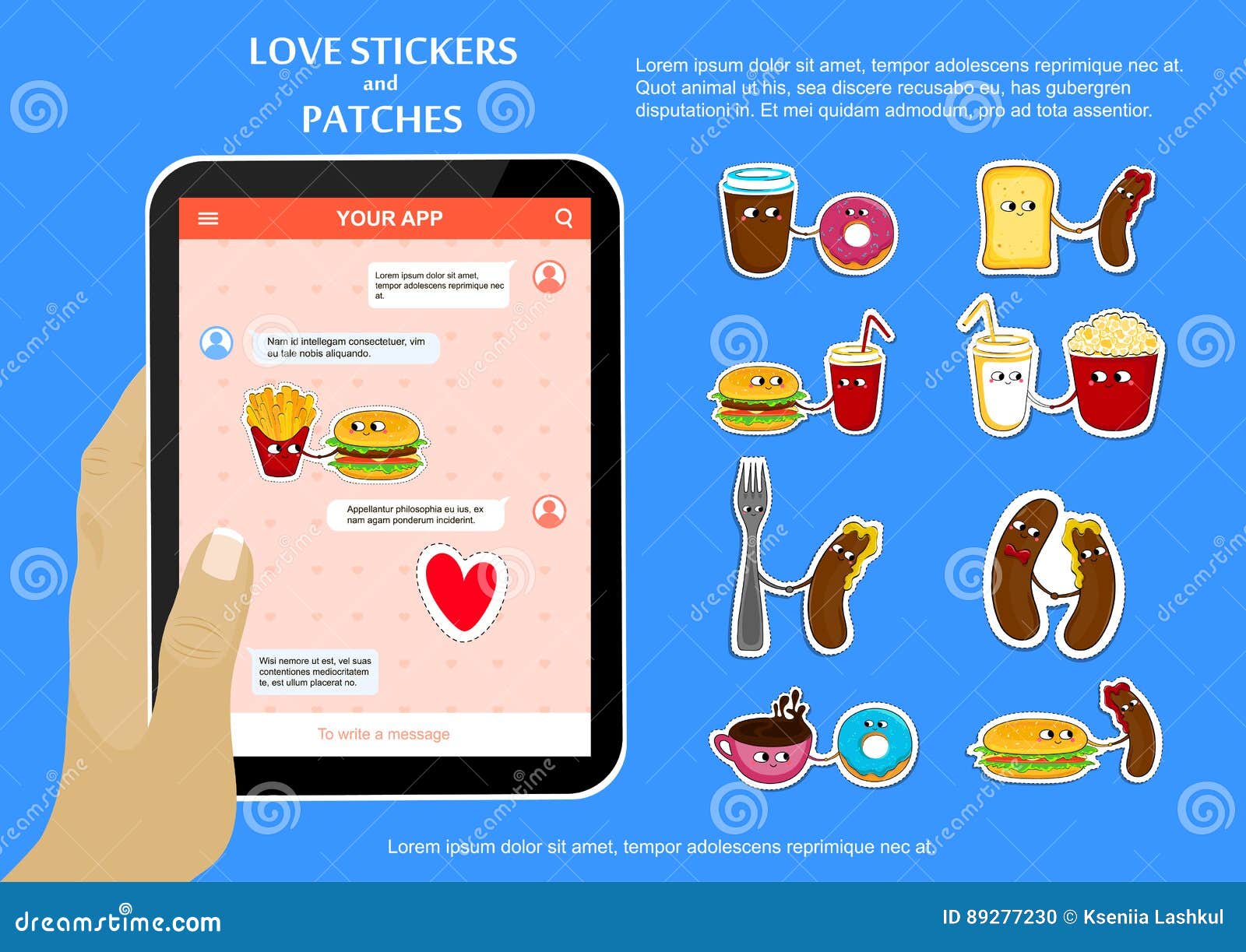 Fast Food Love Stickers on Chat Application. Stock Vector - Illustration of  cartoon, ketchup: 89277230