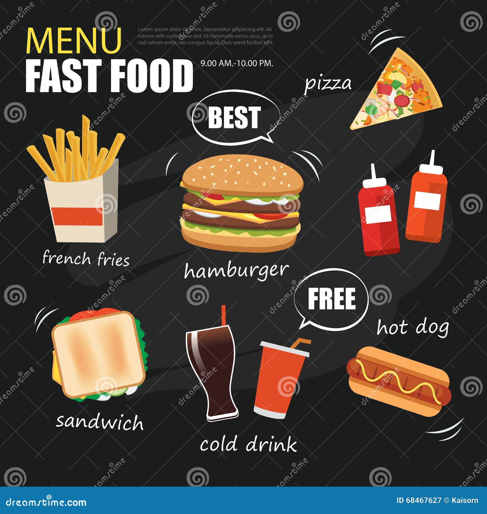 fast food menu chalkboard background flat design vector 68467627