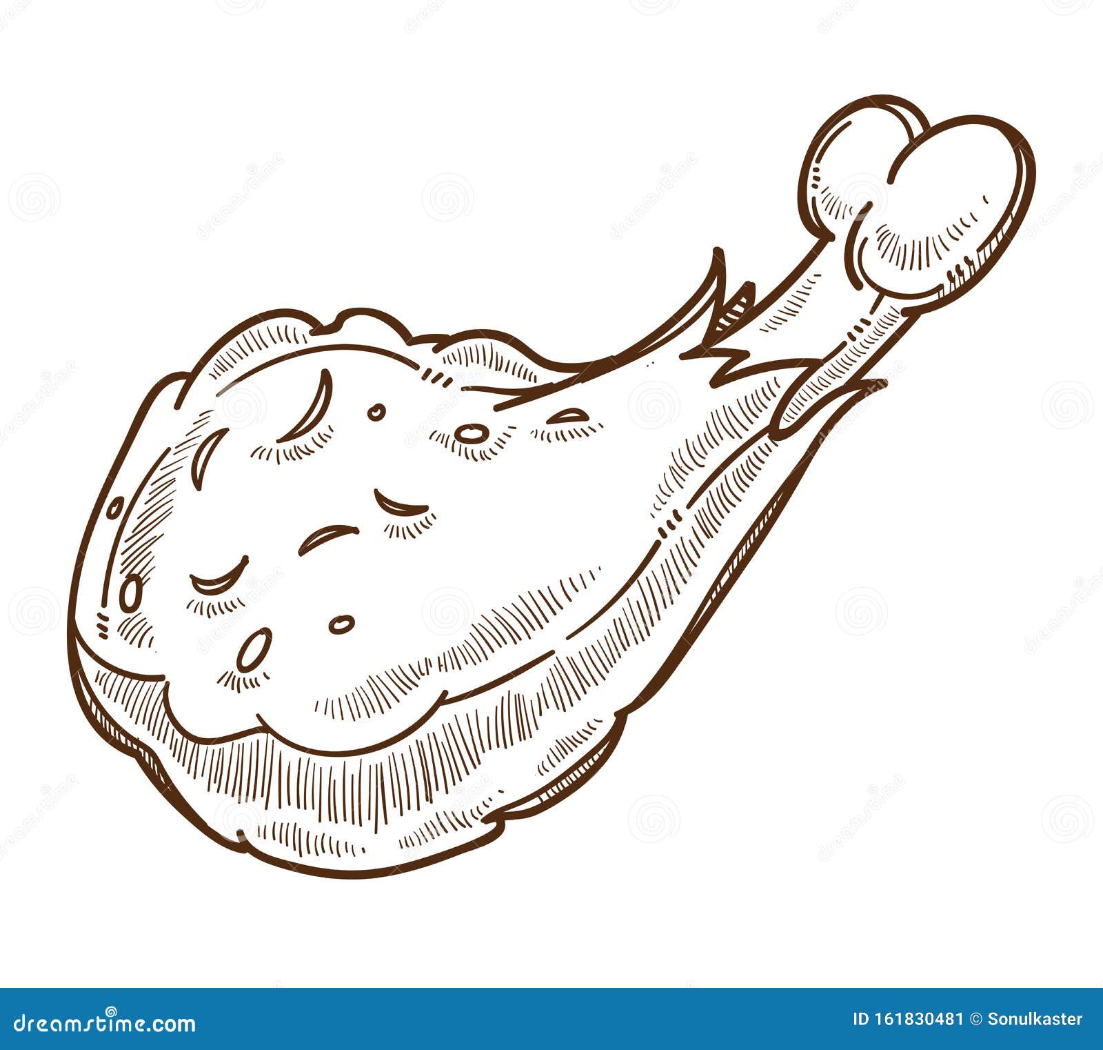 Fried chicken drumstick, hand drawn doodle outline, vector illustration  isolated on white background. | Stock vector | Colourbox