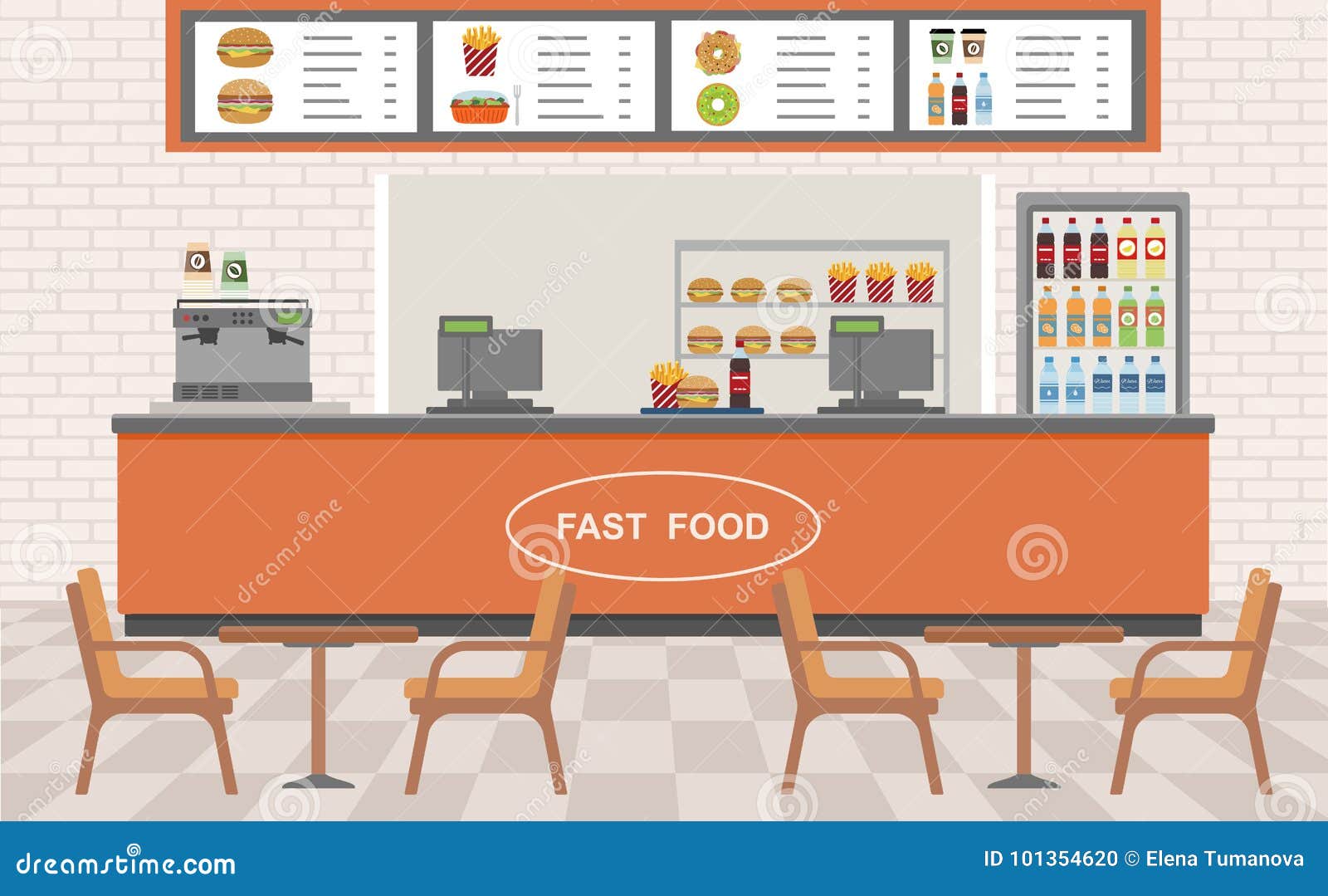 Fast Food Restaurant Interior. Stock Vector - Illustration of fridge, background: 101354620 Fast Food Restaurant Interior. Stock Vector - Illustration of fridge, background: 101354620