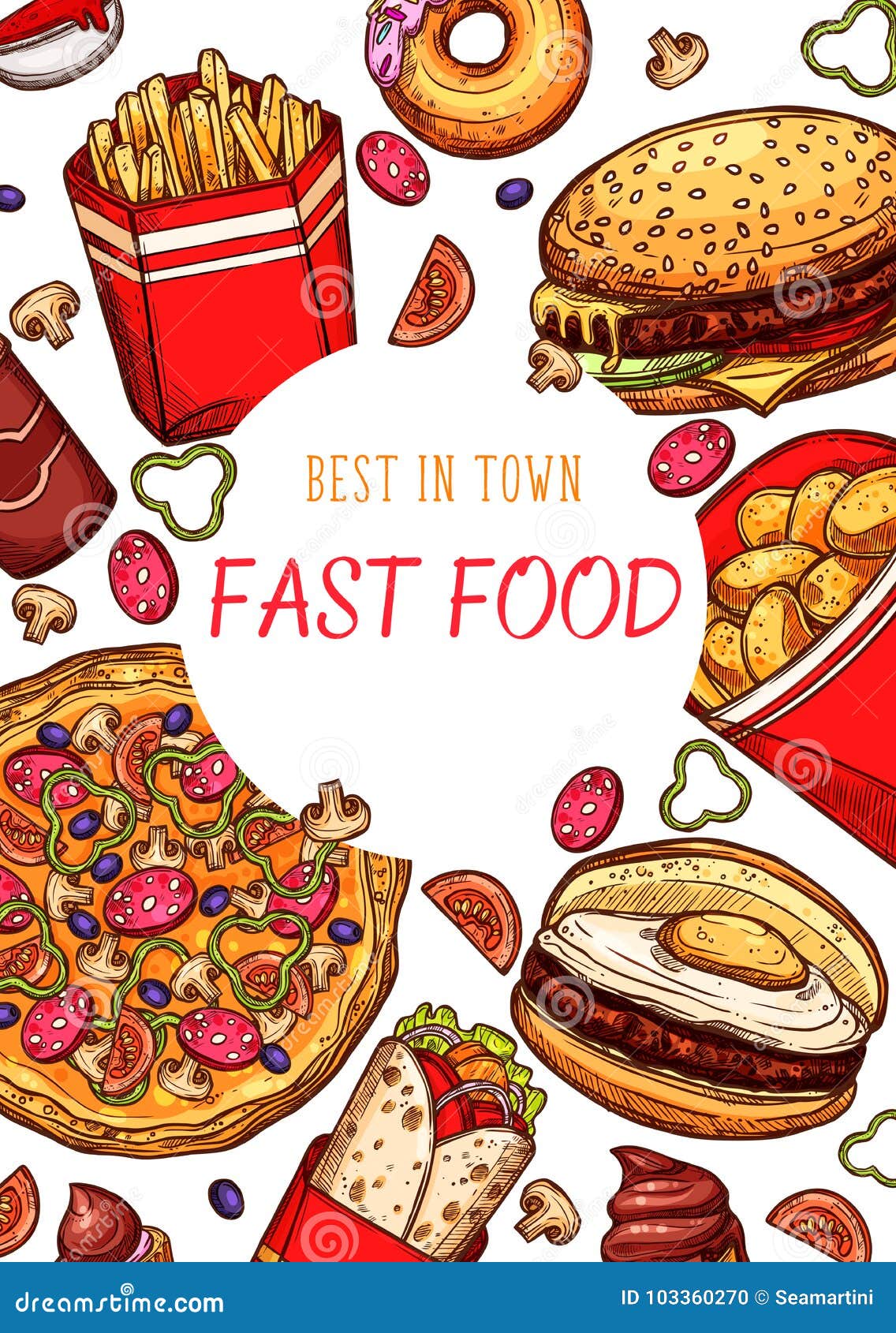 Fast Food Restaurant Vector Fastfood Sketch Poster Stock Vector ...