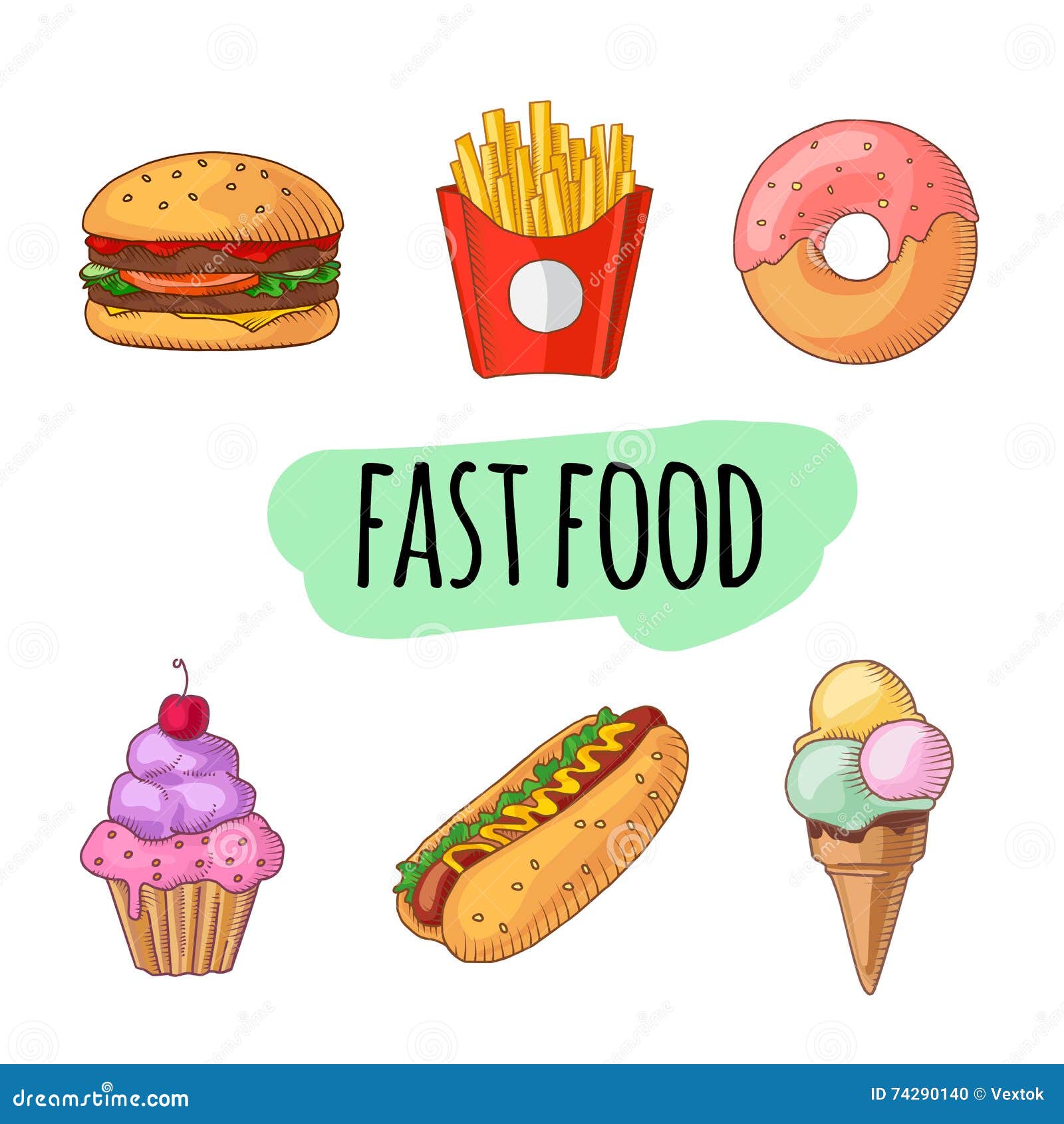 Fast Food. Set of Cartoon Vector Icons. Stock Vector - Illustration of  isolated, drink: 74290140