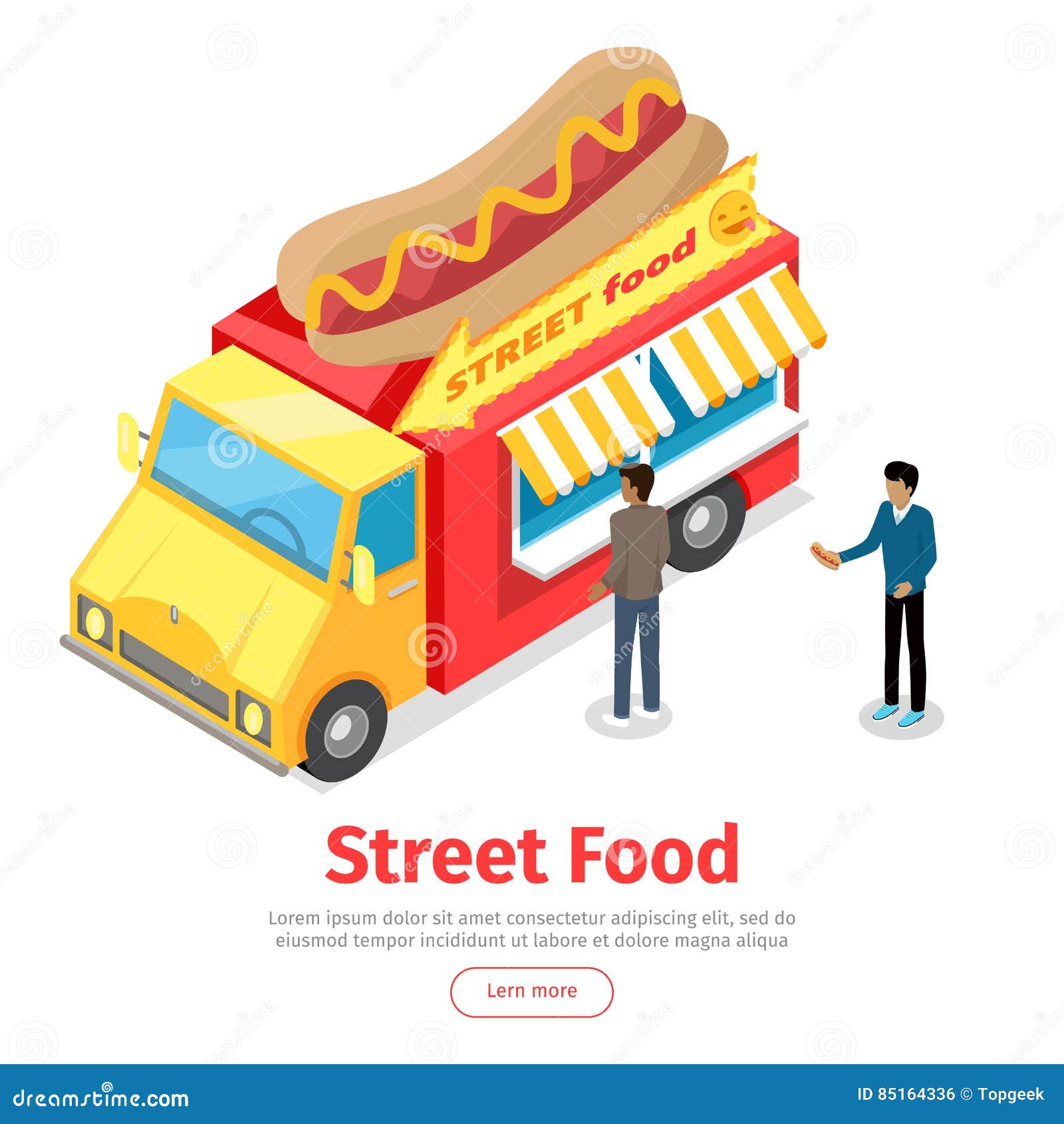 Fast Food Truck Isometric Projection Style. People Stock Vector ...