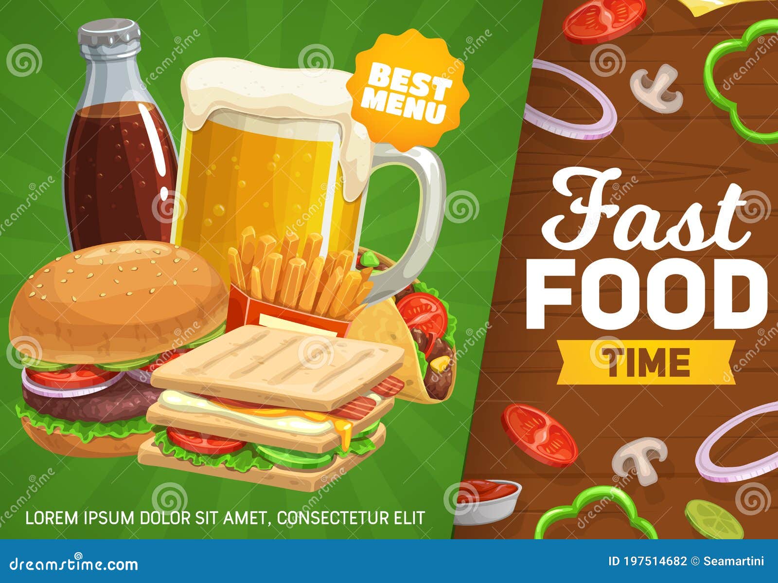 Fast Food Vector Poster, Combo Meals and Drinks Stock Vector - Illustration  of order, meat: 197514682