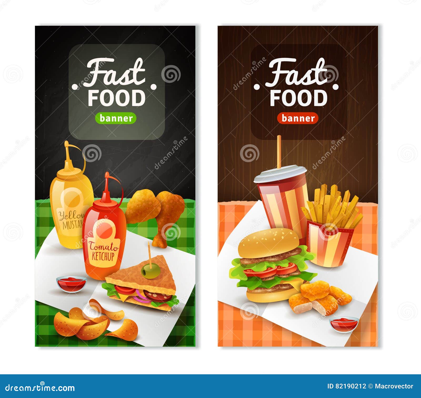 Fast Food 2 Vertical Banners Set Stock Vector 