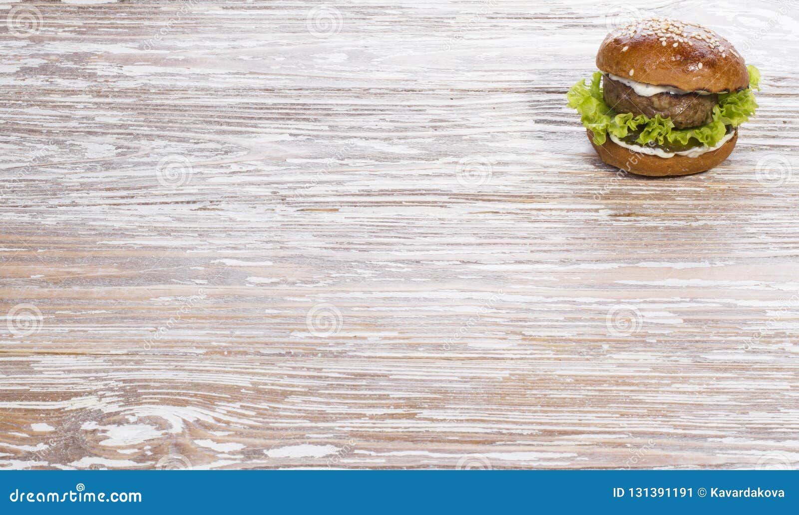 Fast Food on Wooden Table. Hamburger on Natural Background Stock Image ...