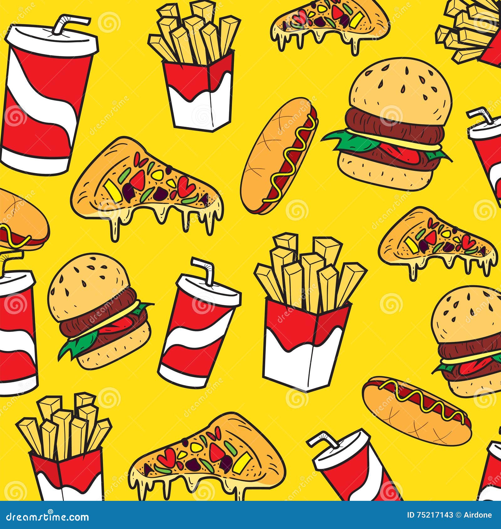 fast foods doodle vector illustration colored style 75217143