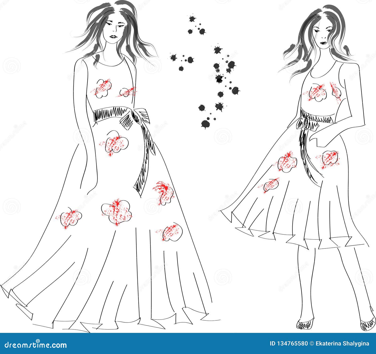 Drawing Girls' Round Neck Dresses PNG Images | EPS Free Download - Pikbest