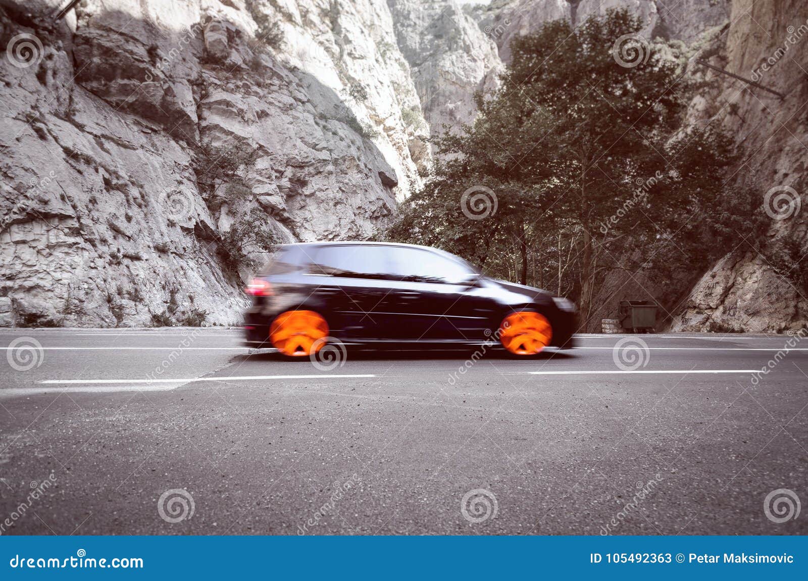 Fast Hatchback Car Fasting through Mountains Stock Image Image of fast, hills 105492363