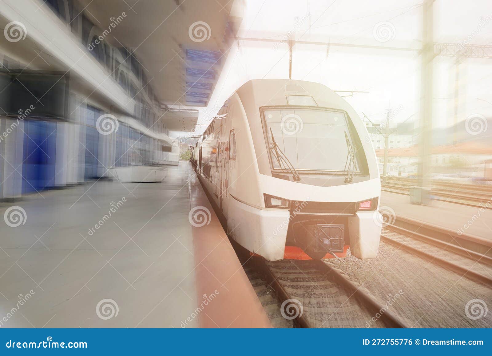 Fast Modern Electric Train on the Railway Station Stock Photo Image