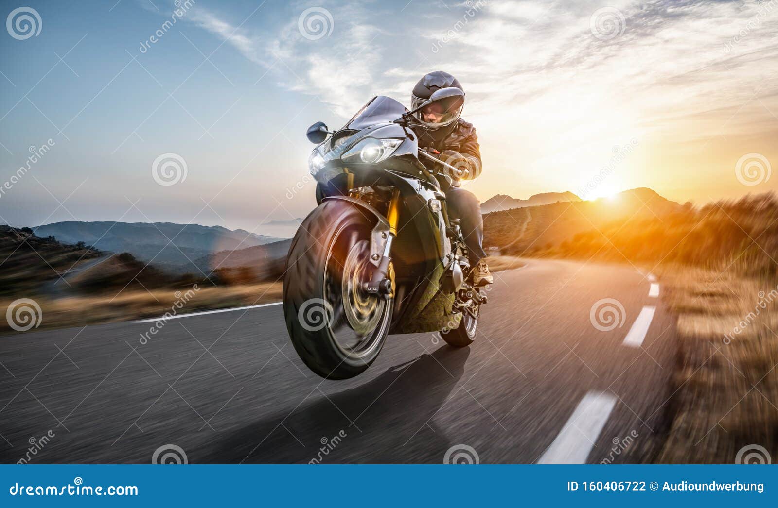 fast motorbike on the coastal road riding. having fun driving the empty highway on a motorcycle tour journey