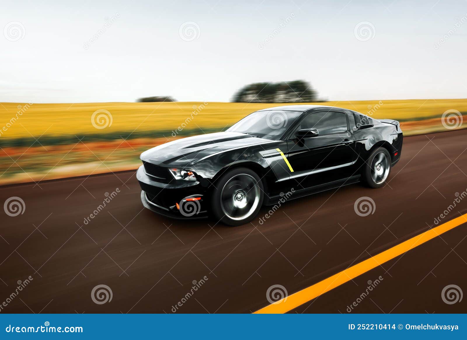 Fast Moving Car. Mustang. Fastmoving Car on the Road. Great Image for Your Automotive Projects