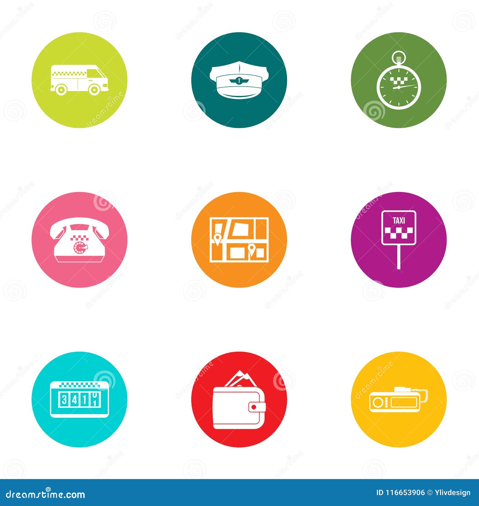 Fast Ride Icons Set, Flat Style Stock Vector Illustration of