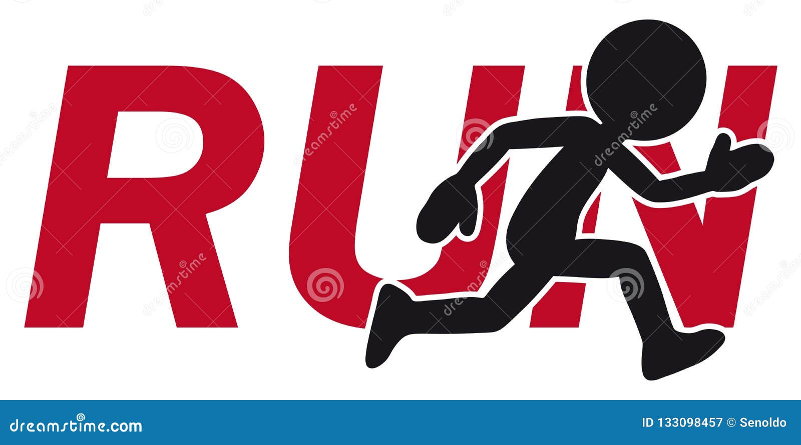 fast running cartoon charakter with `run` lettering