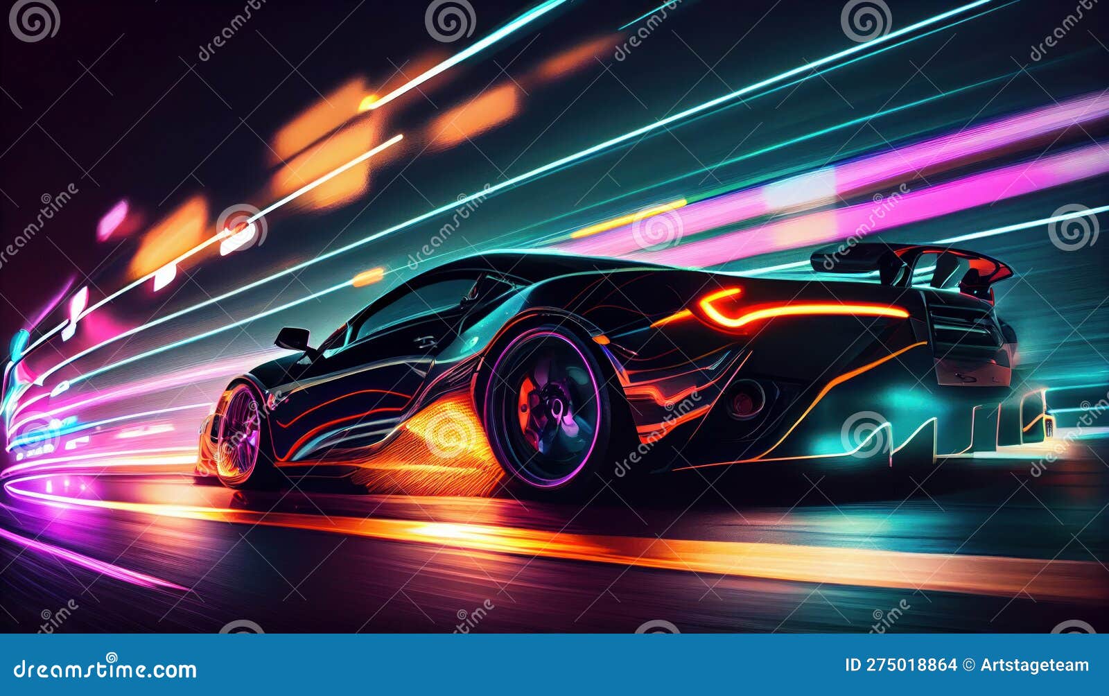 Fast Supercar Driving at High Speed, with Stunning Neon Lights City ...