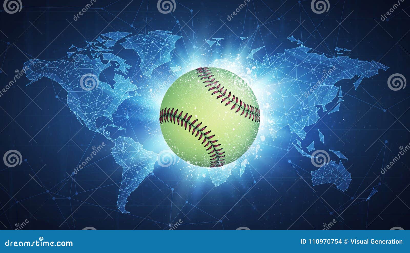 fastball ball flying on world map background.