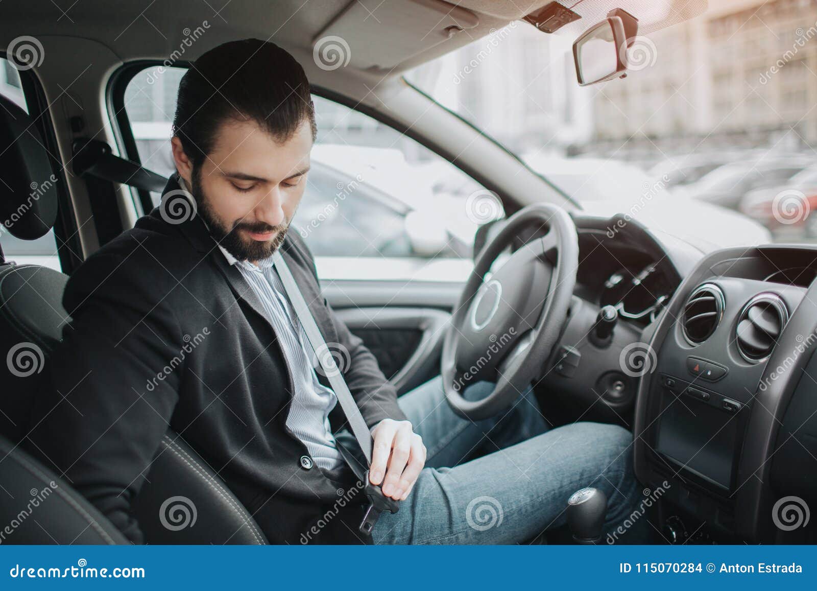 Fasten the Car Seat Belt. Safety Belt Safety First while Driving Stock