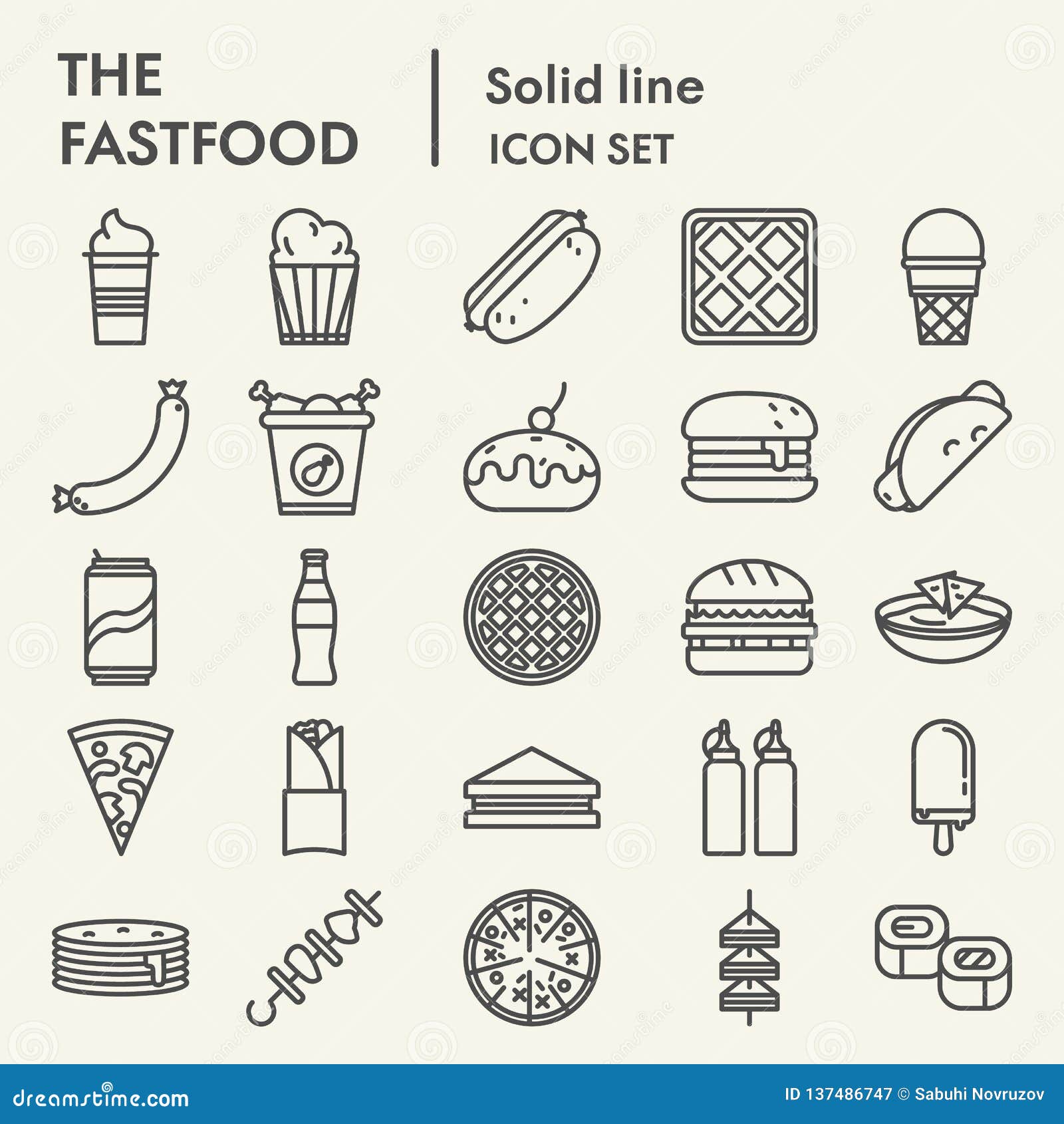 fastfood line icon set, snack s collection,  sketches, logo s, eat signs linear pictograms