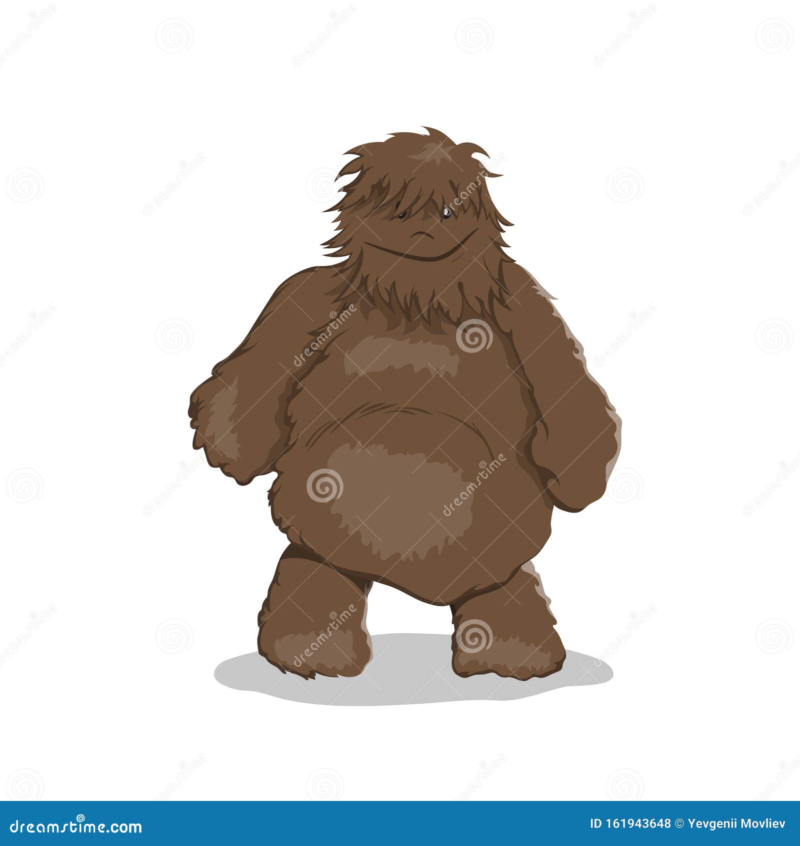 Fat Bigfoot in Cartoon Style. Brown Yeti Stock Vector - Illustration of