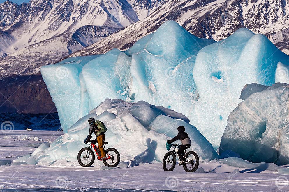 Fat Biking with Studded Tires at Knik Glacier, Alaska Editorial