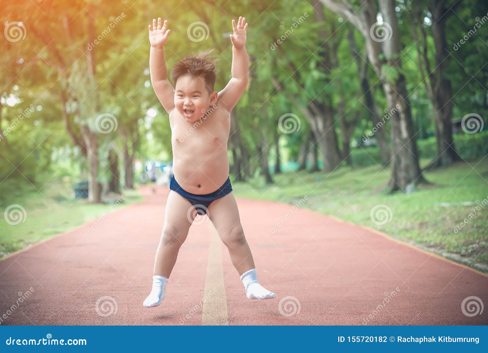 fat guy running shirtless