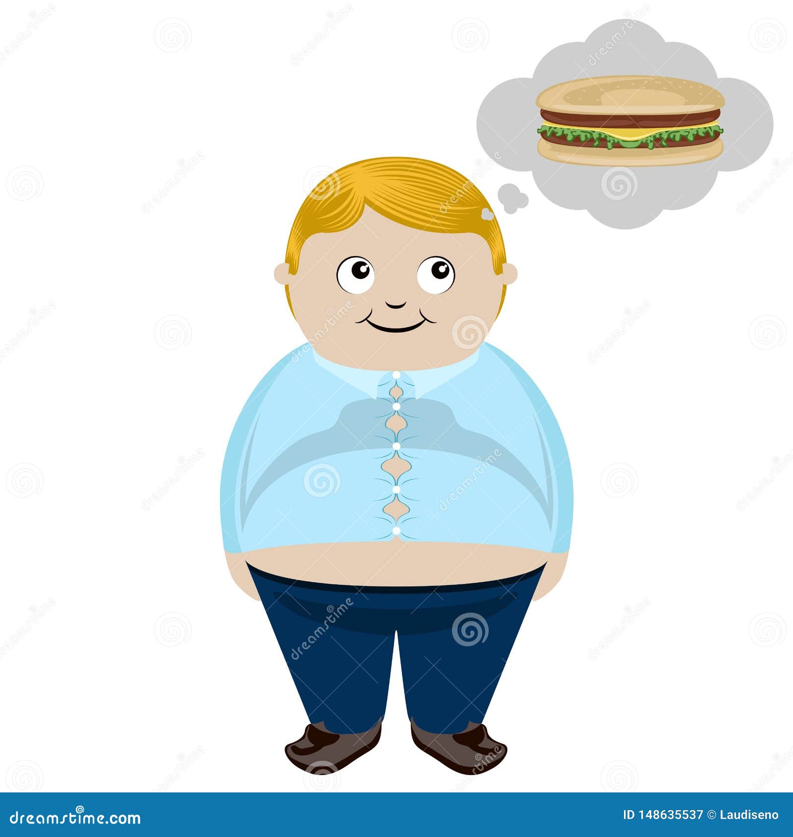 Fat Boy Thinking of a Cheese Burger Stock Vector Illustration of