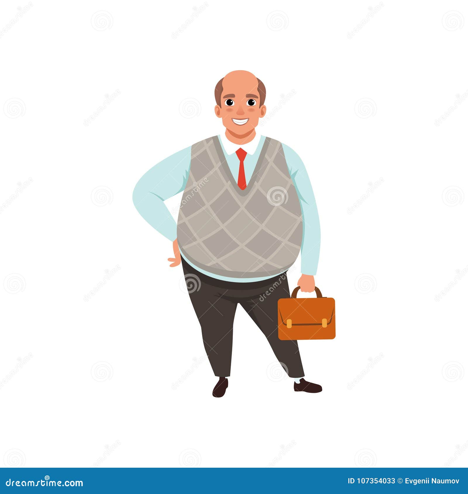 Fat Businessman with Bald Head Holding Brown Briefcase. Stock Vector ...