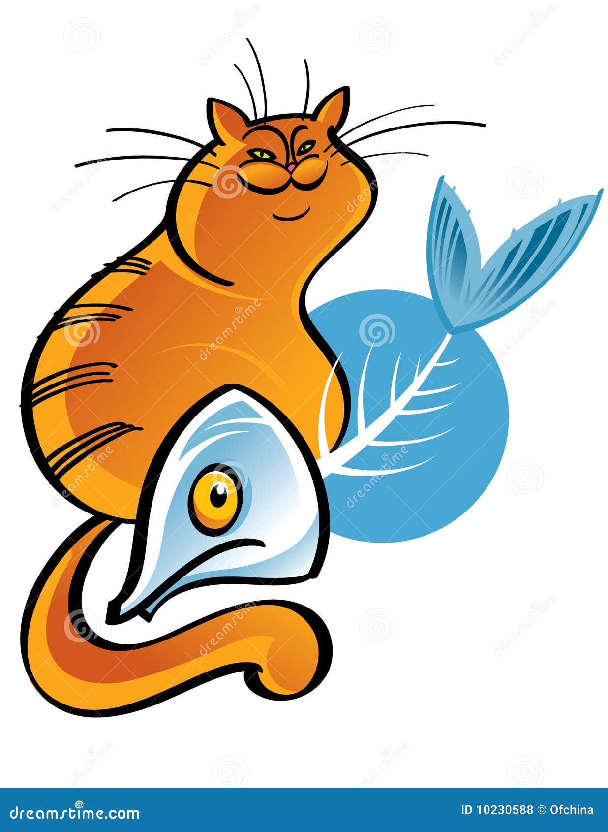 Fat Cat And Fish Bone Vector Illustration 10230588