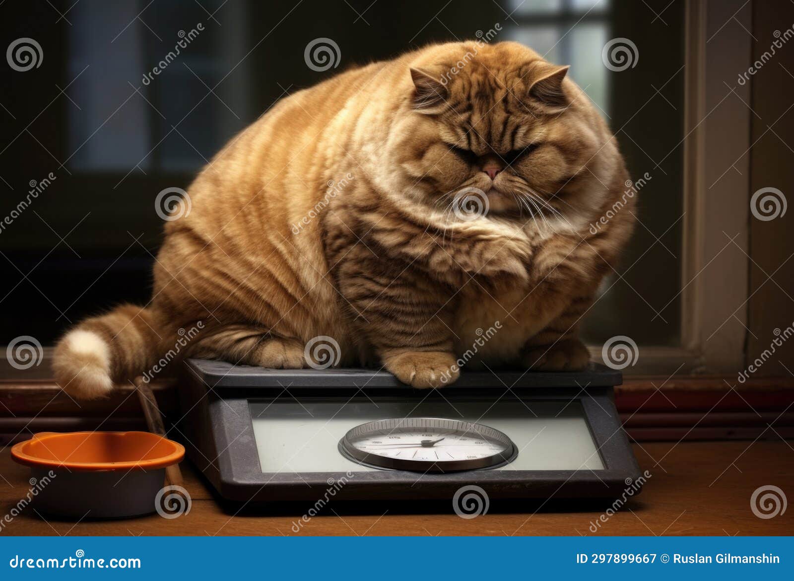 Fat Cat on Scales on. Weight Control Concept Stock Image Image of