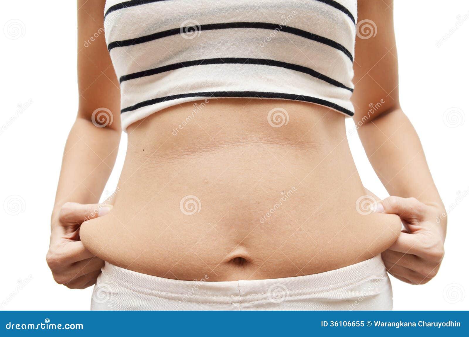 fat female belly holding or pinching fat