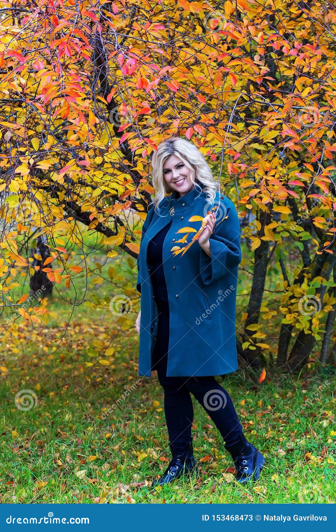 Fat Girl in Golden Autumn, Beautiful and Gorgeous Stock Image - Image ...