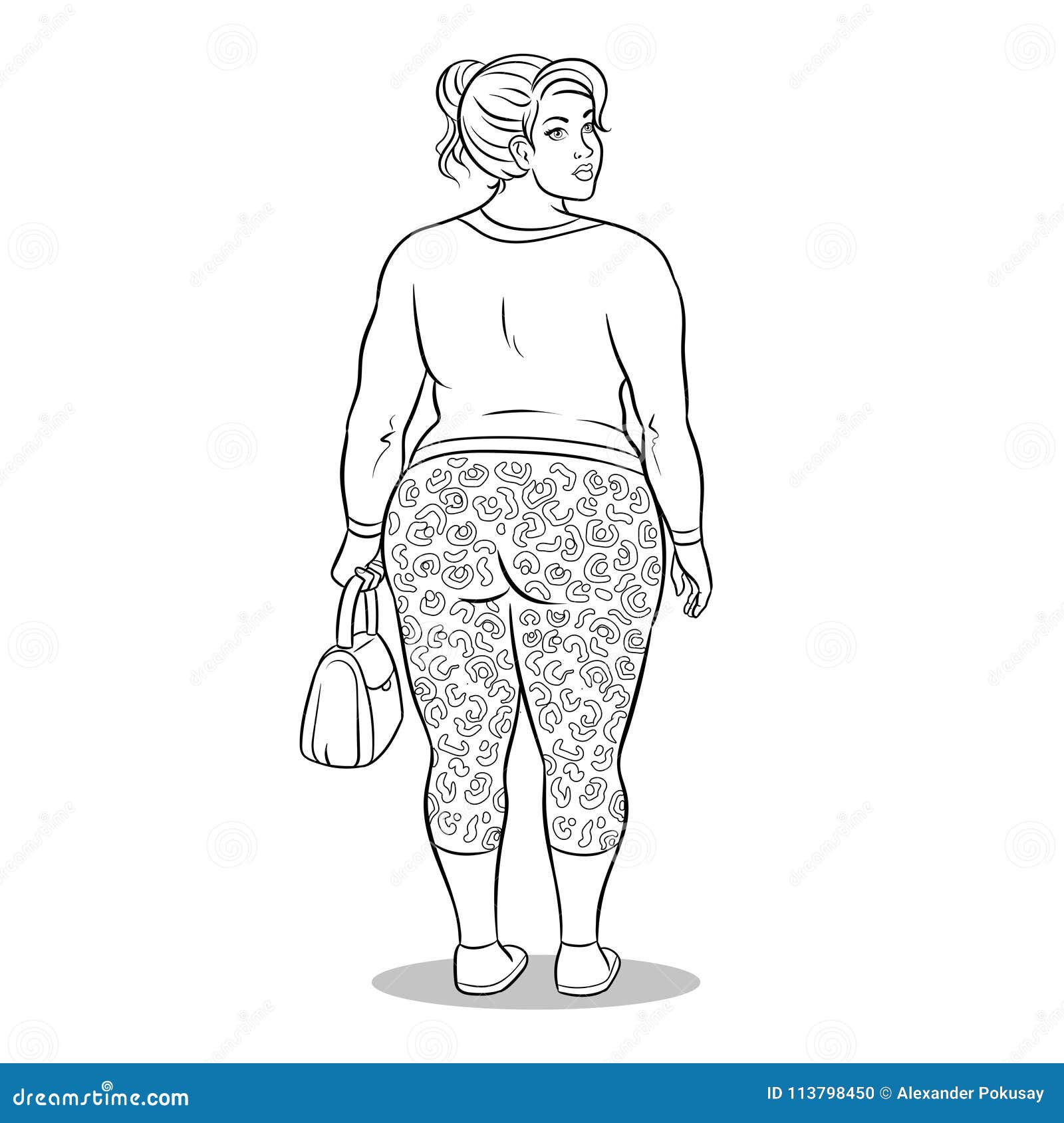 Fat Girl in Leopard Leggings Coloring Book Vector Stock Vector