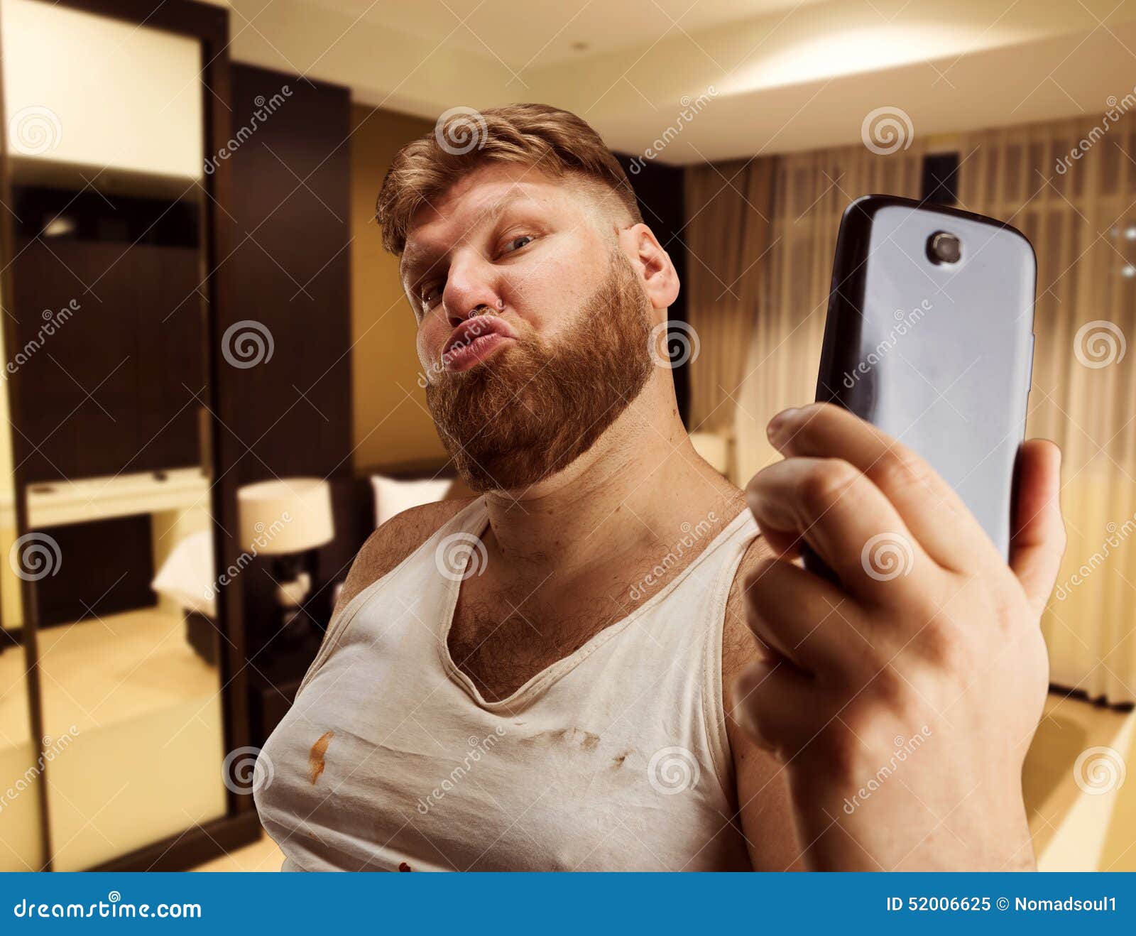 Fat Glamour Man Takes Selfie Stock Image Image Of Belly Indoor 52006625