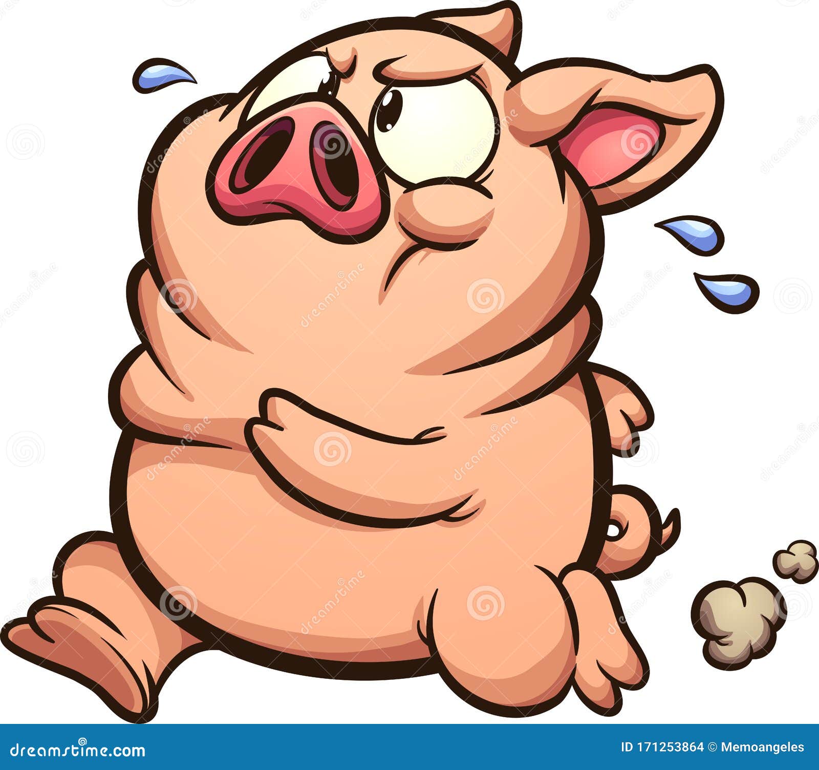 fat little running pig sweating cartoon