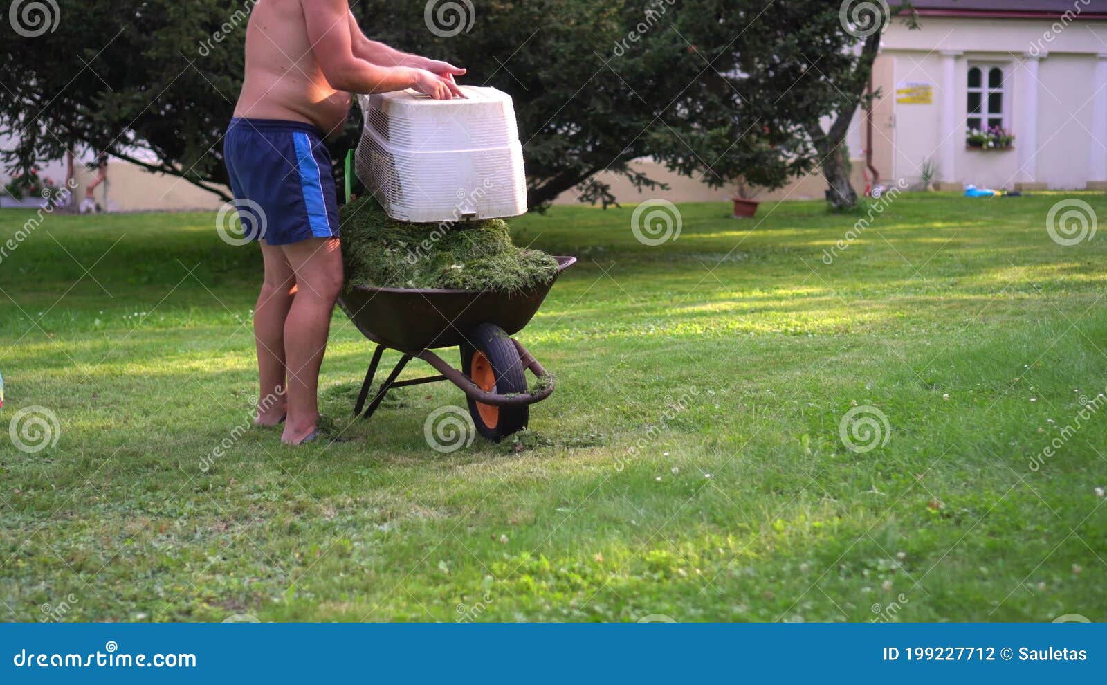 Naked Man Mowing The Lawn