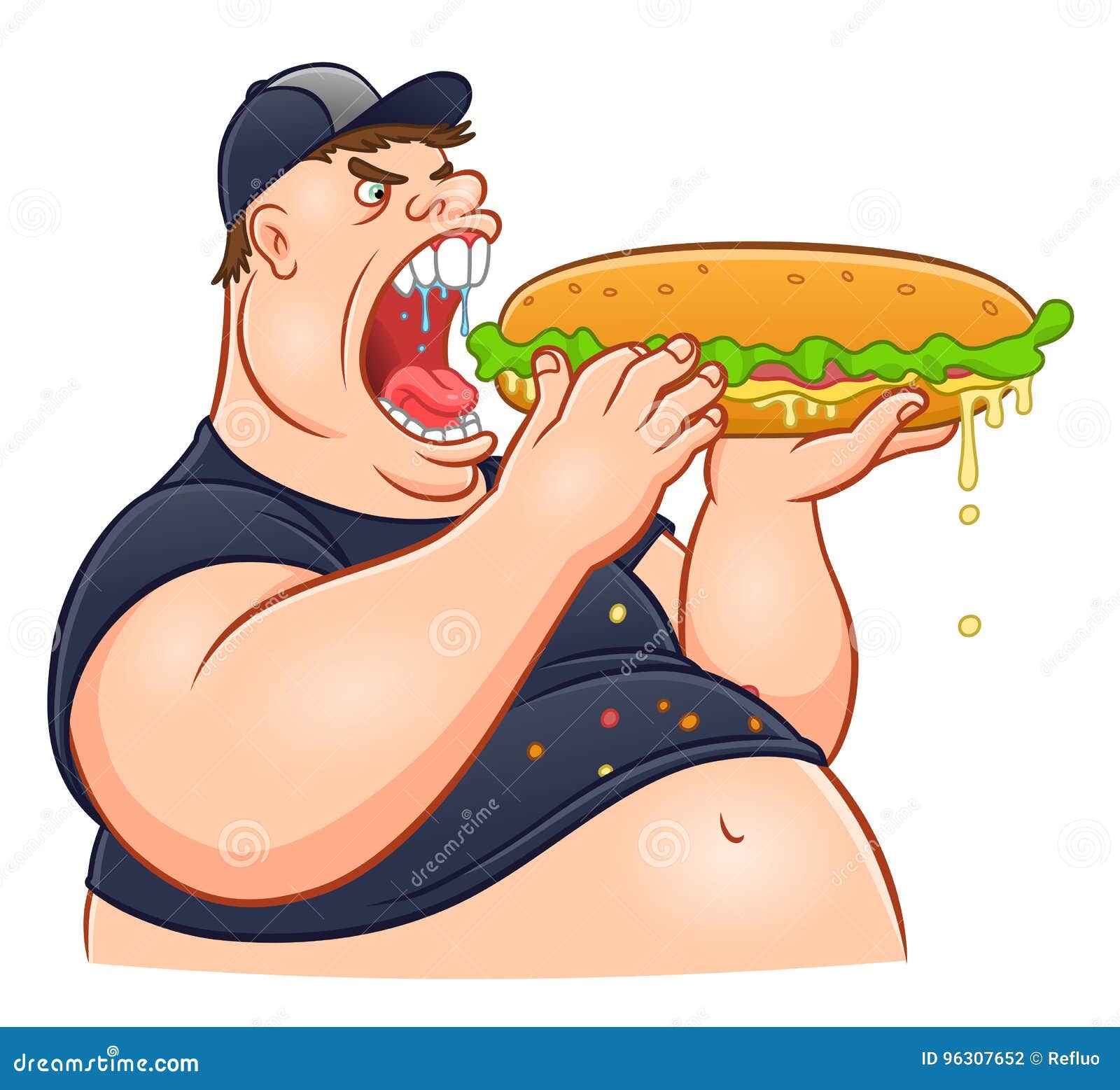 Fat Man Eating Giant Sandwich Stock Vector - Illustration of voracity,  food: 96307652