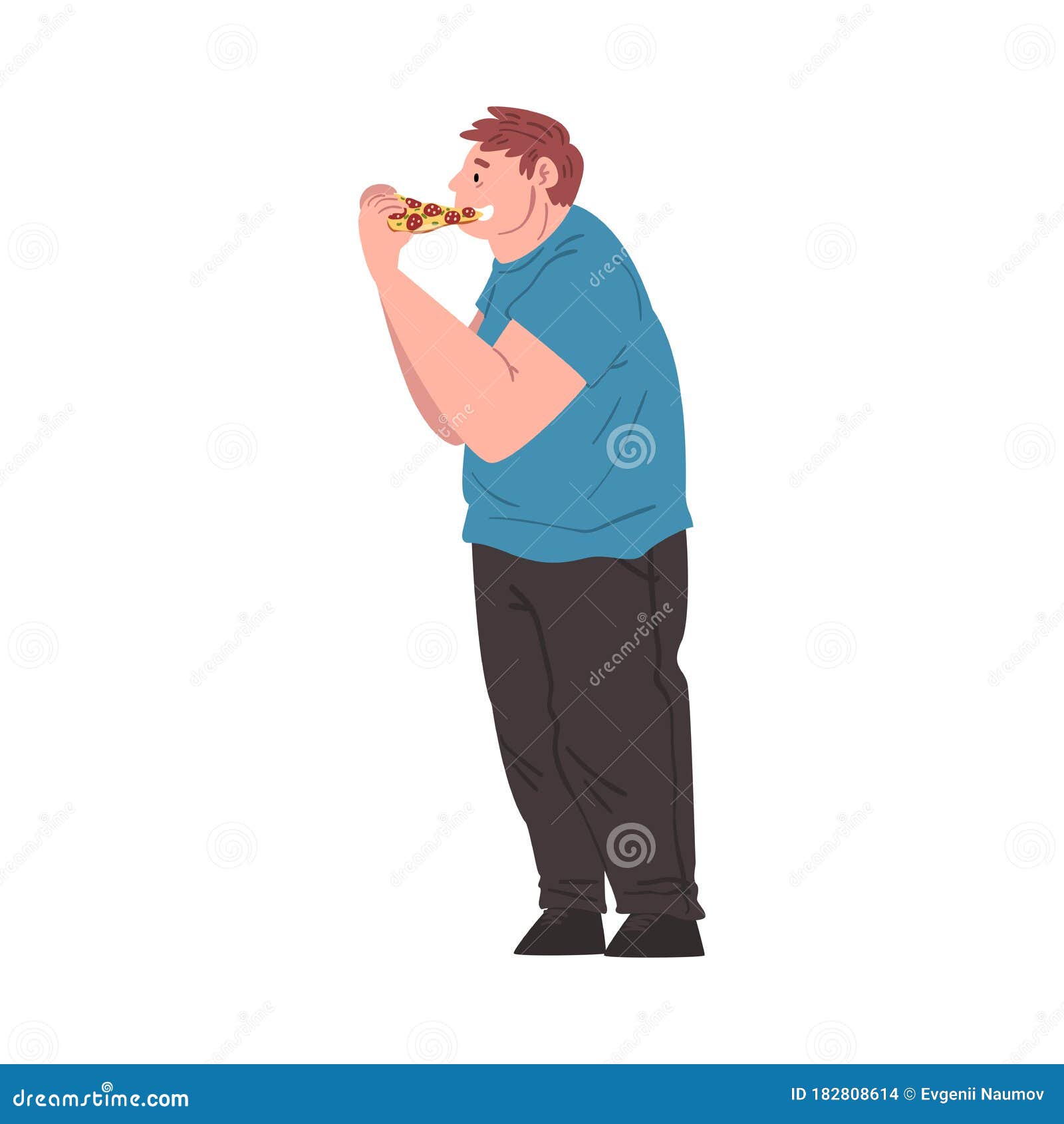 fat guy eating pizza cartoon