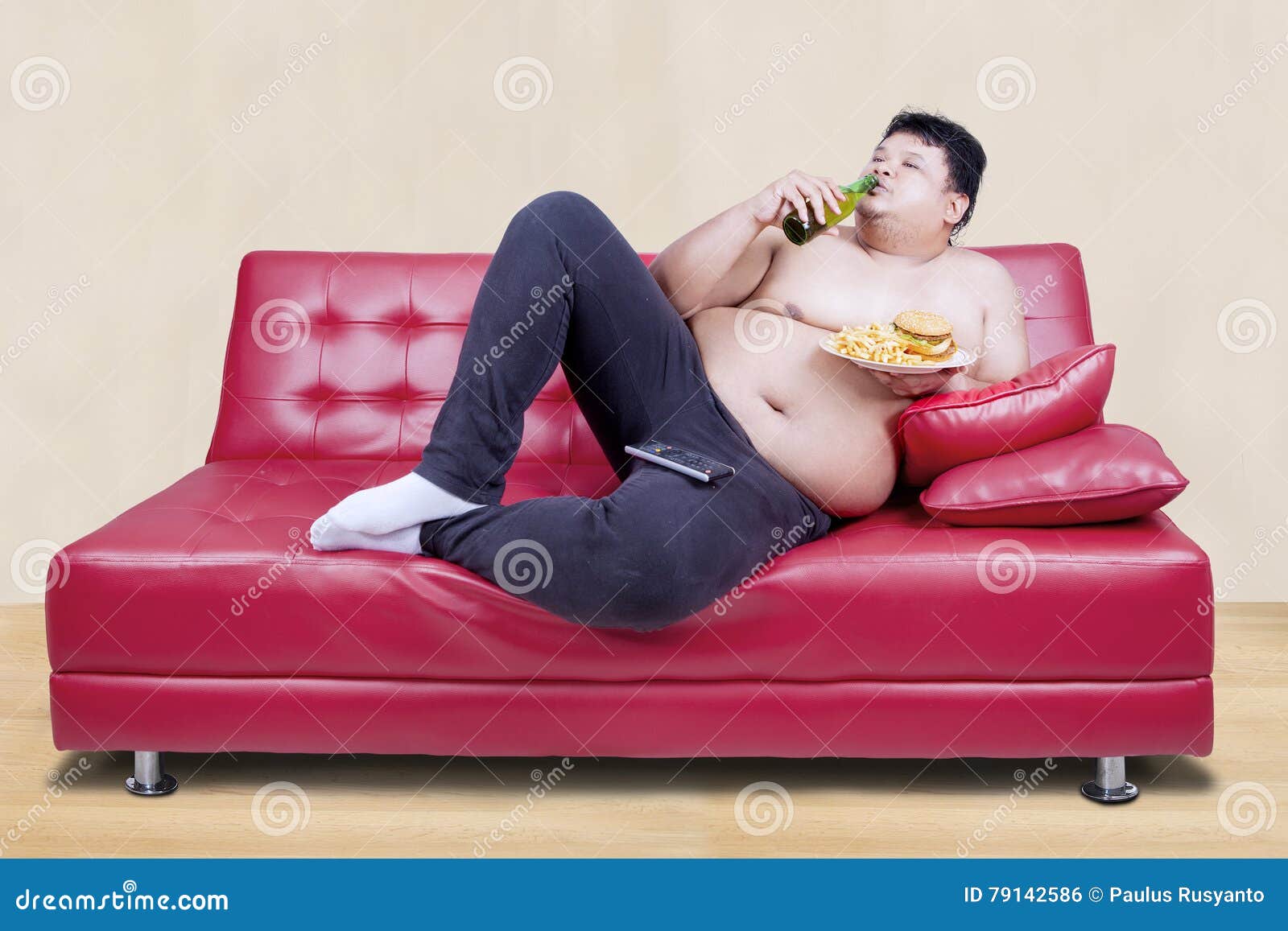 Fat Man Leaning on the Couch Stock Photo Image of asian, cheese 79142586